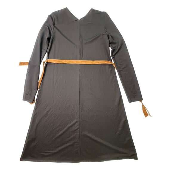 ZARA Black Long Sleeve Midi Dress with Camel Suede Belt NWT Size Small - Picture 4 of 12